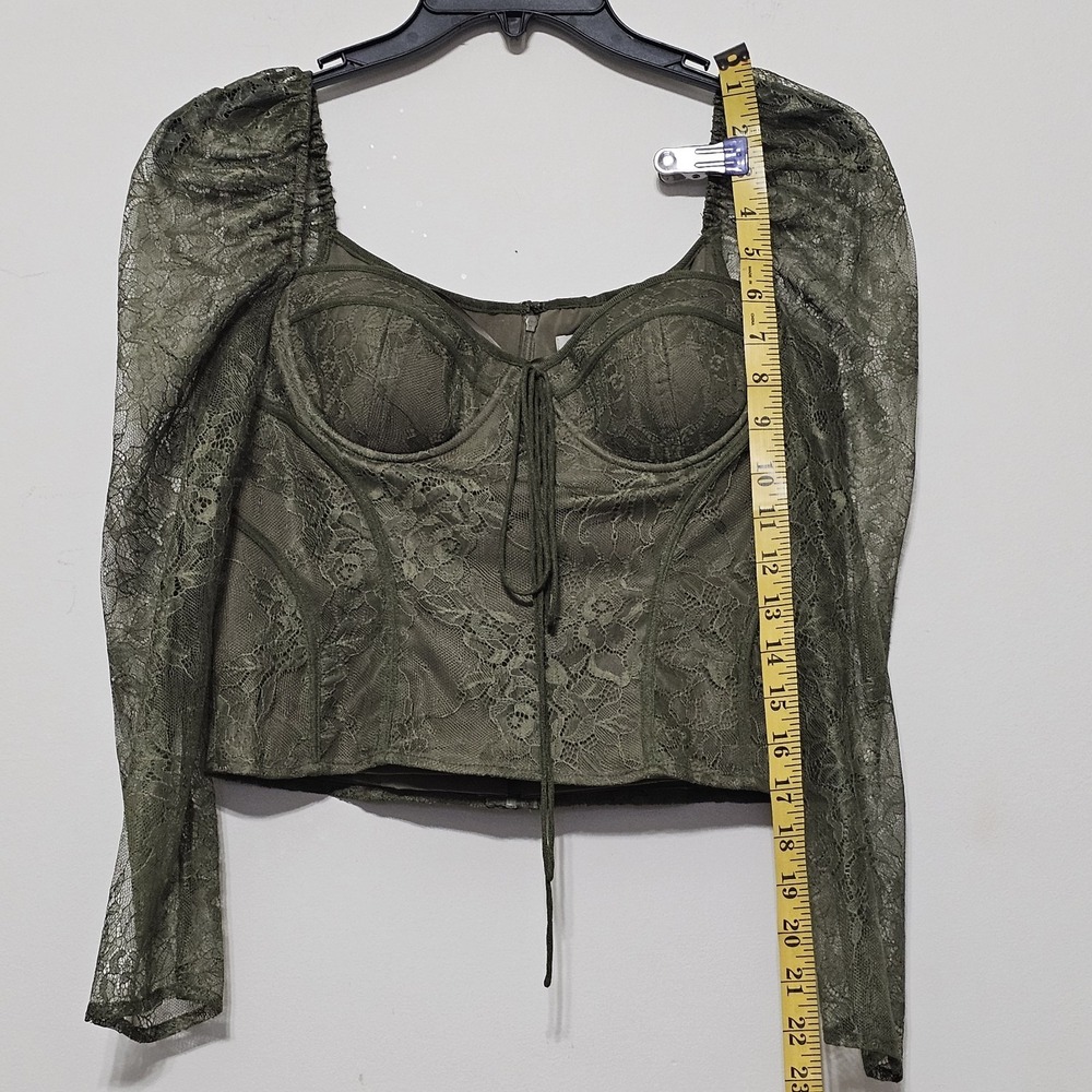 Chelsea&Violet Womens Top Size 4 Olive Green Sweetheart Lace Long Sleeve New 265 - Picture 2 of 9